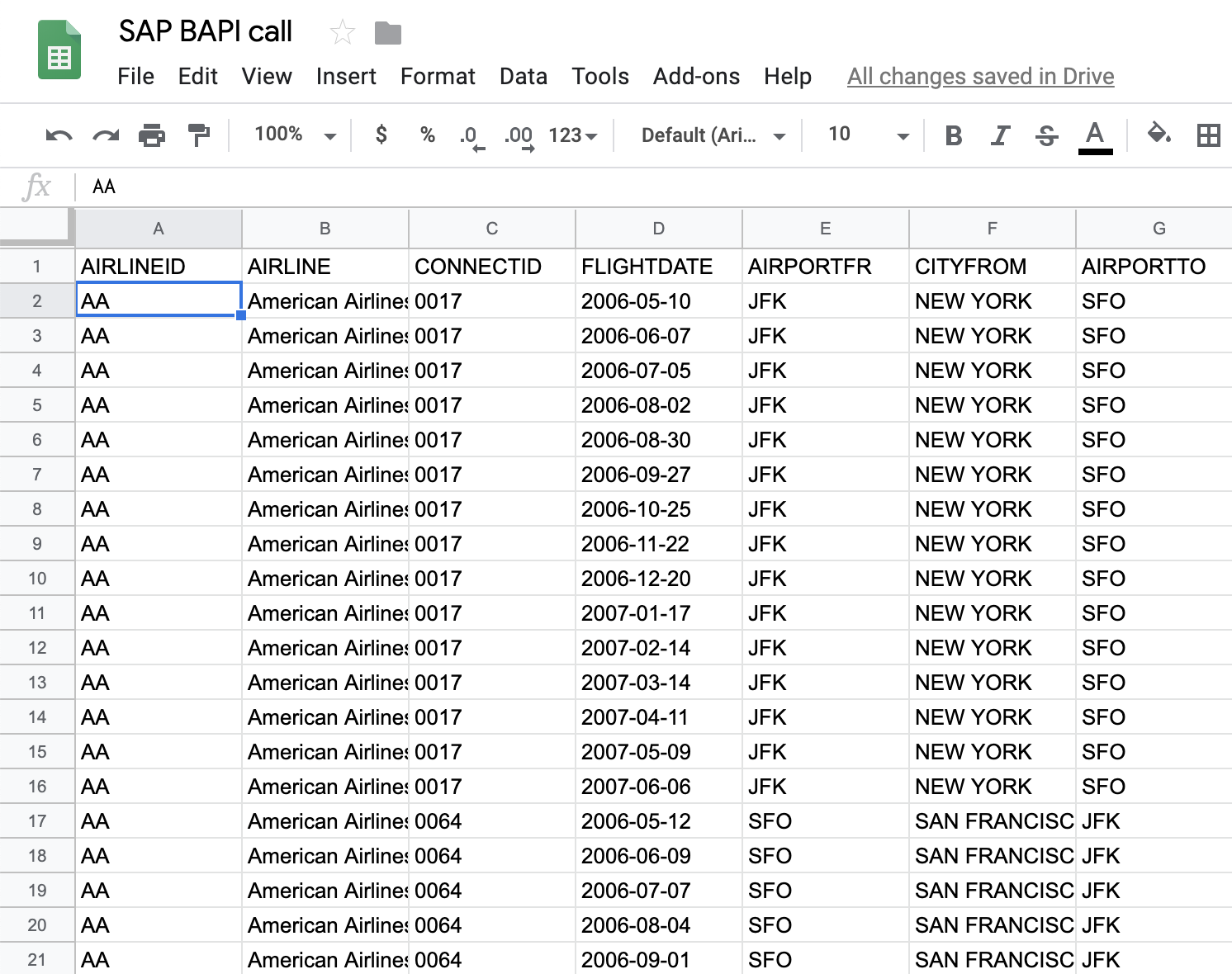Google Sheets BAPI data